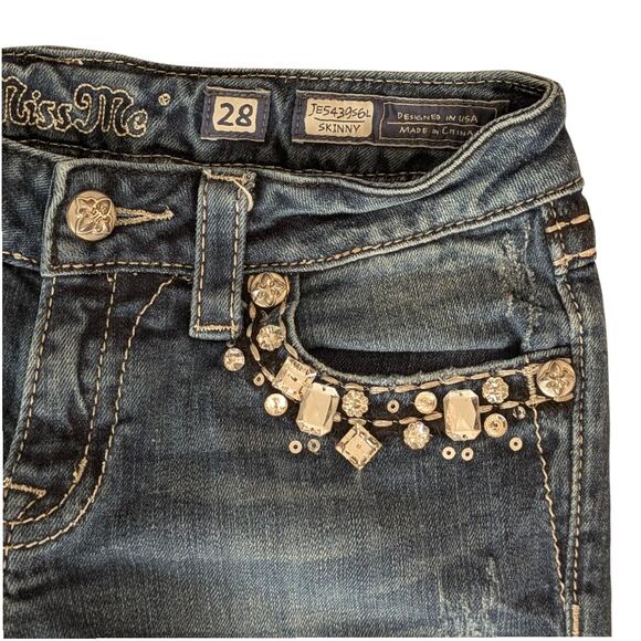 MISS ME Skinny Jeans Big Rhinestone Beaded Pockets Y2K Denim Women's 28 - Picture 7 of 8